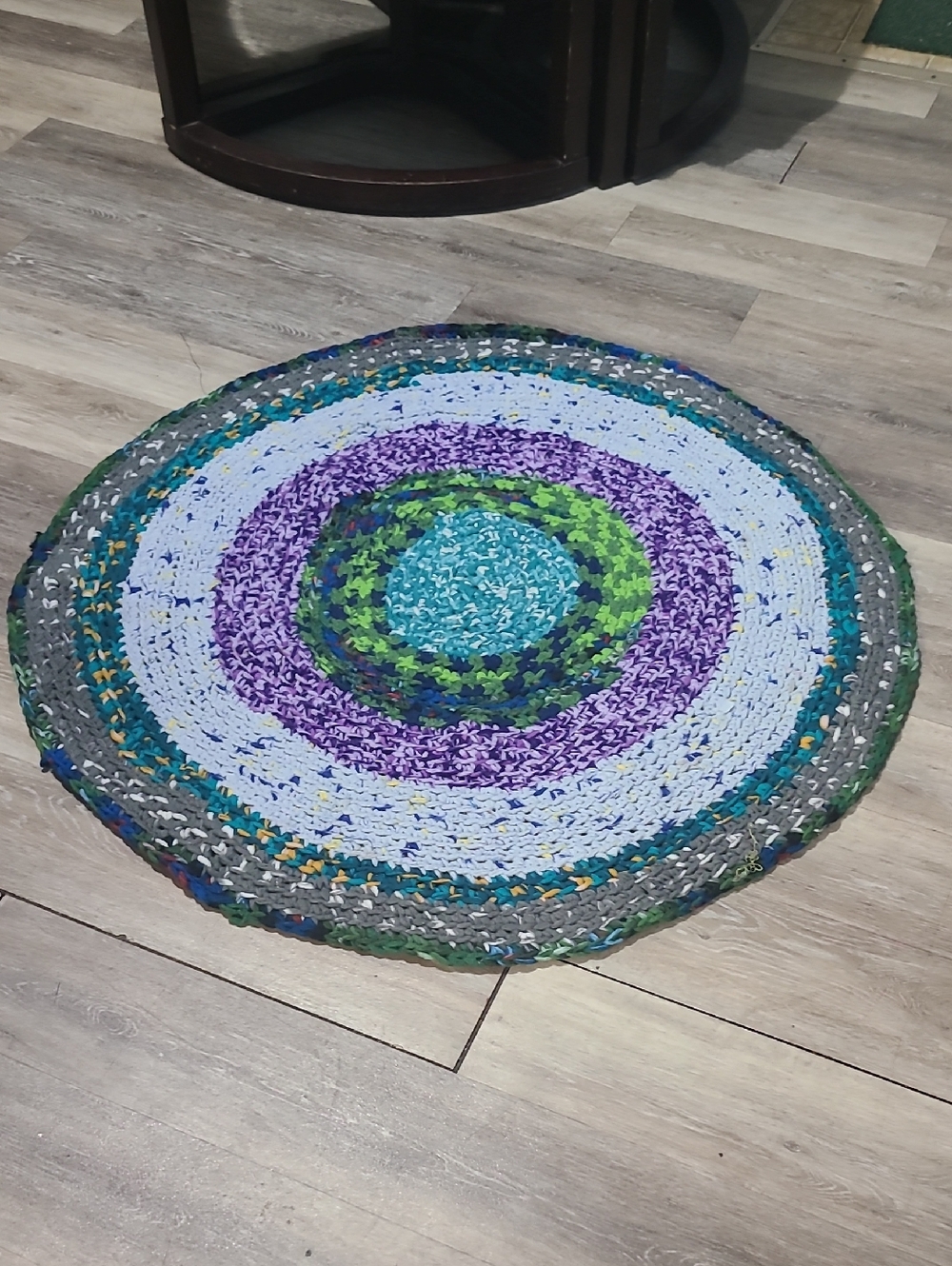 Handmade Round Braided Rug in Blue, Purple & Green Tones